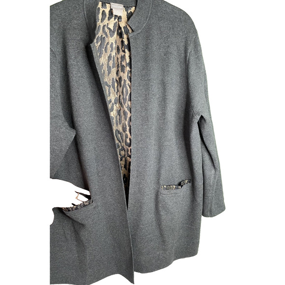 Chicos Cardigan Womens Size 3 US XL Gray Mixed Media Open Front Sweater Pockets - Picture 4 of 10